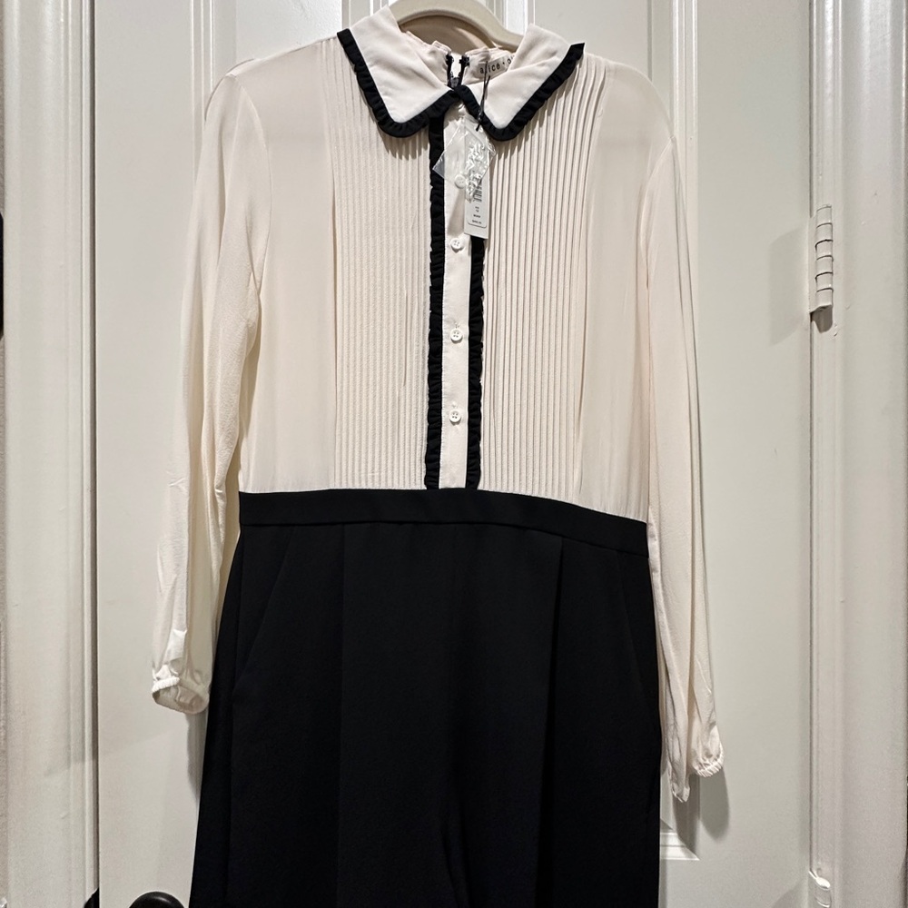 Alice + Olivia Black and White Long Sleeve Romper